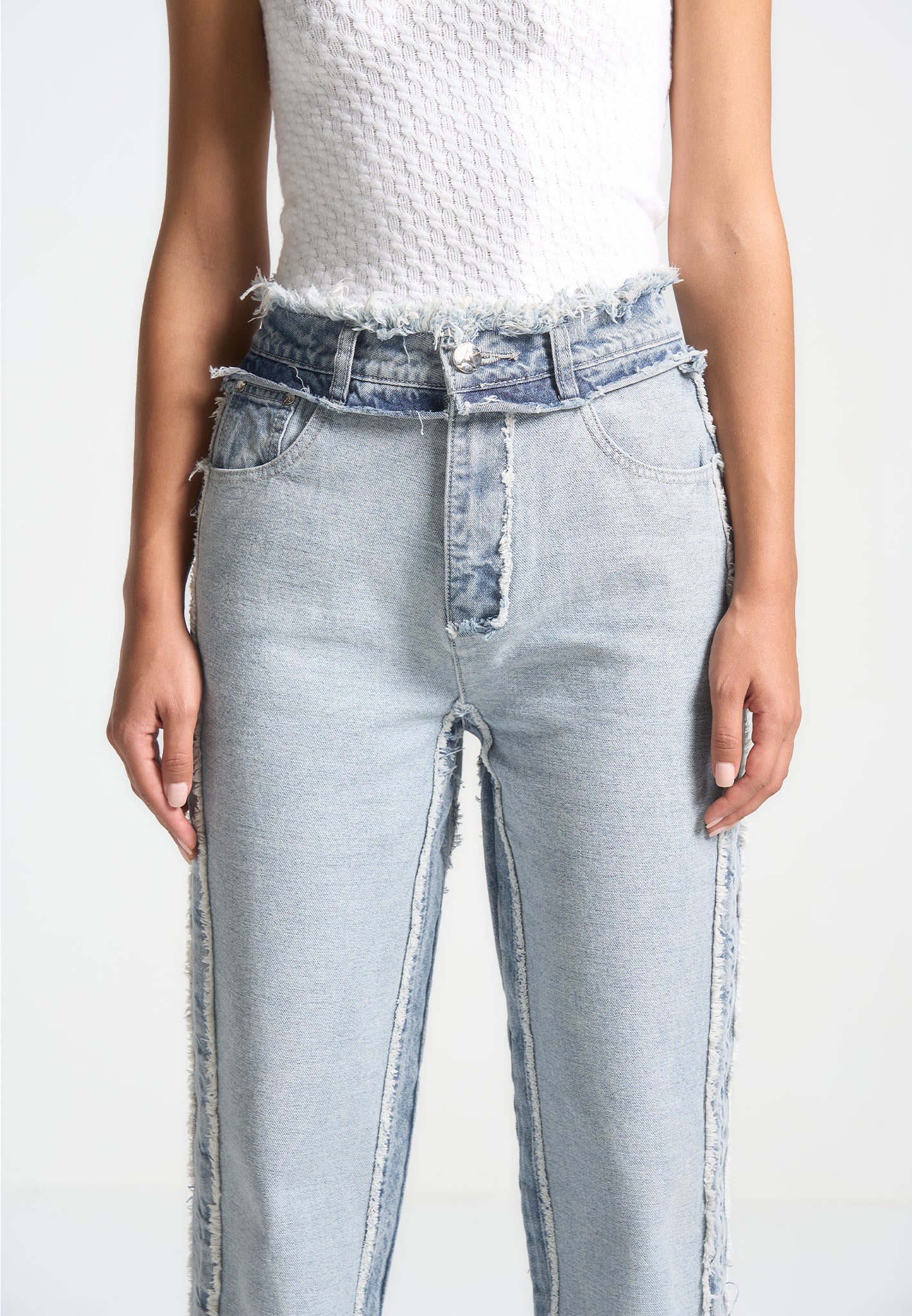 Distressed Mom Jeans - Mid Blue