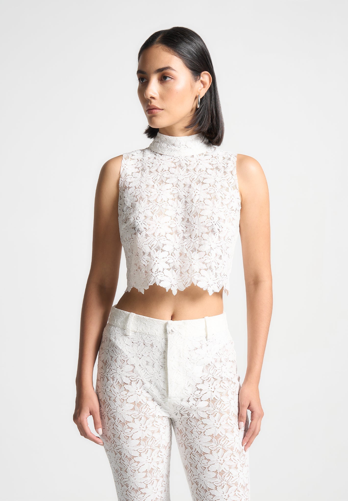 Lace Open Back Top - White