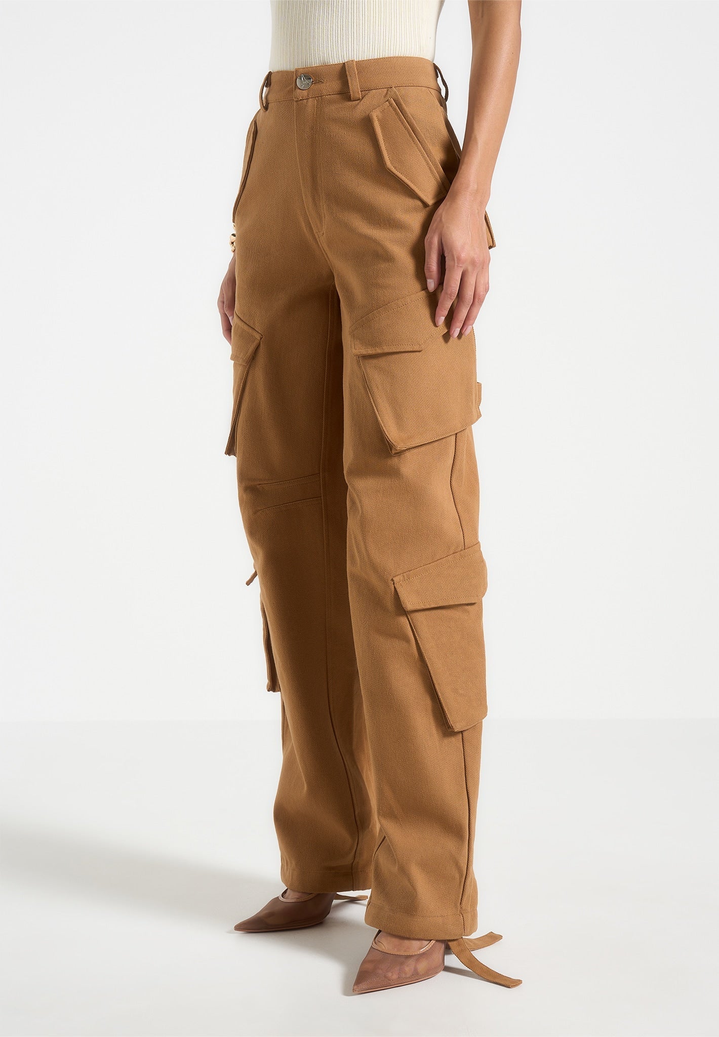High Waisted Cargo Pants - Tan