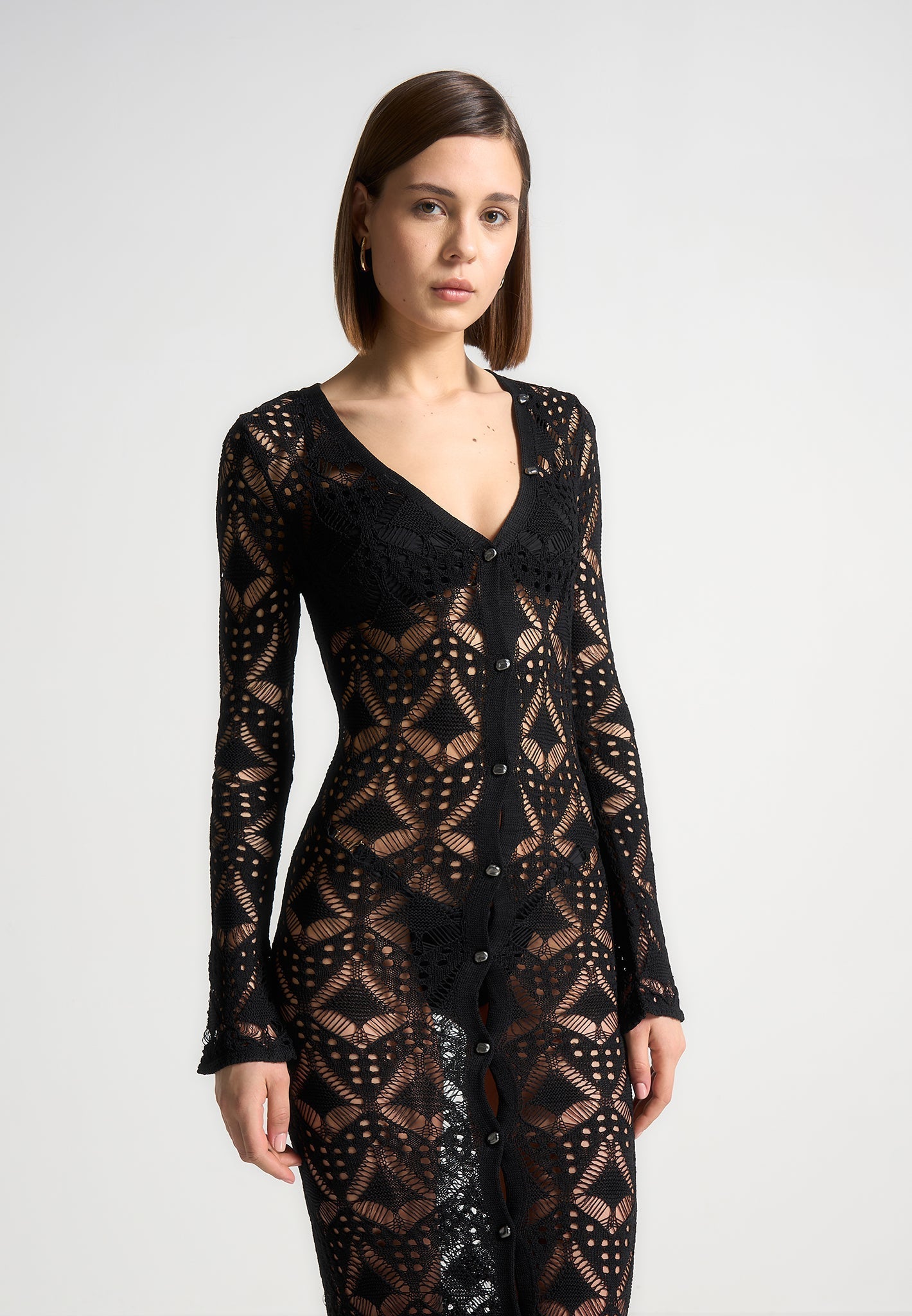 Knit Longline Cover Up Cardigan - Black