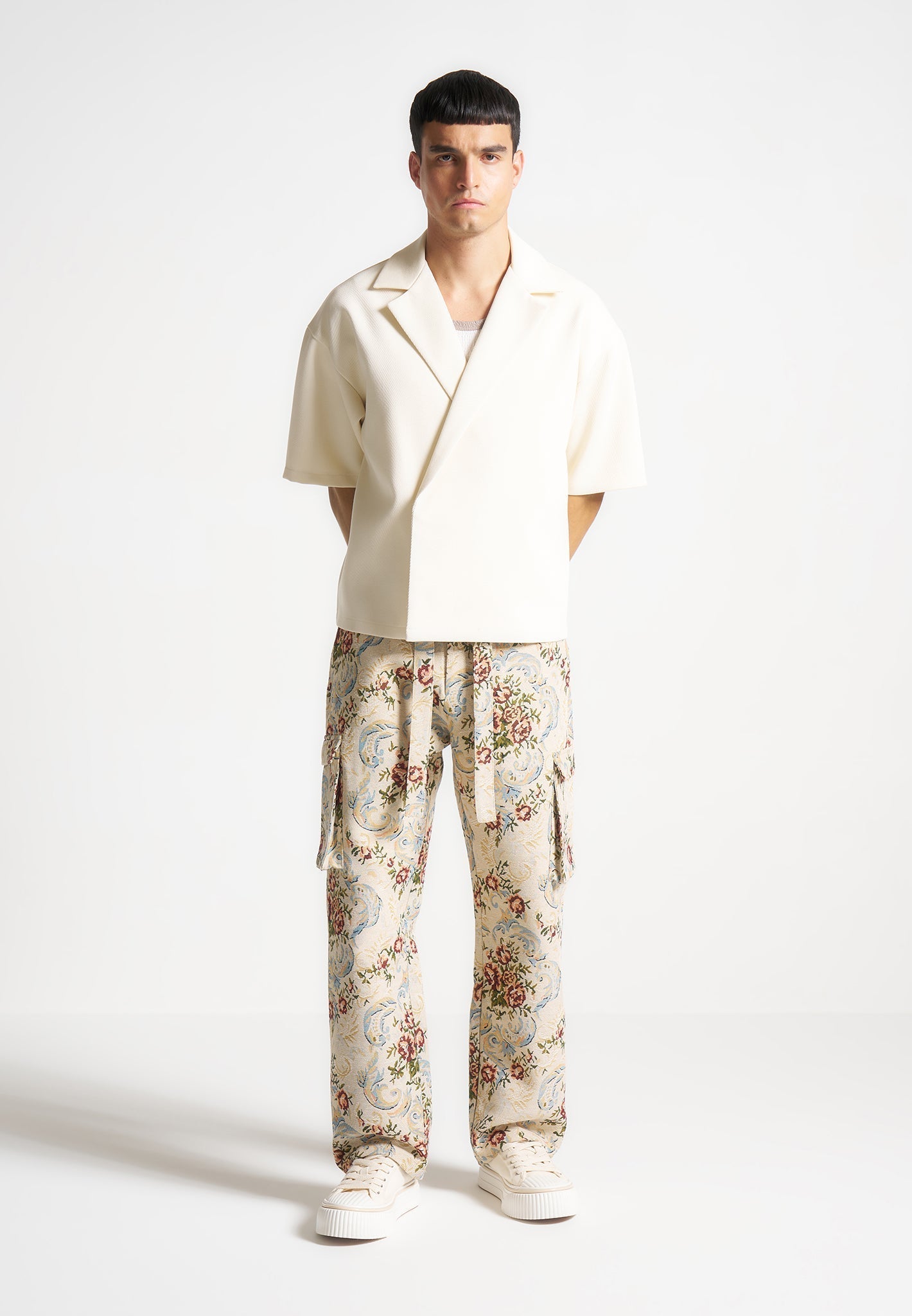 Jacquard Cargo Trousers - Beige