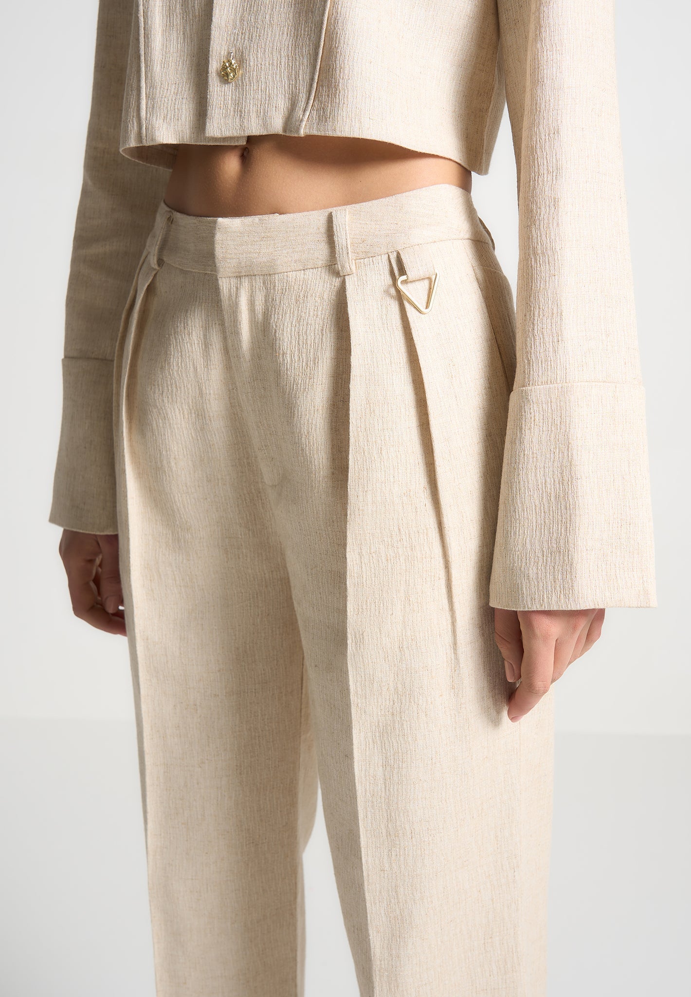 Linen Twin Pleat Trousers - Natural