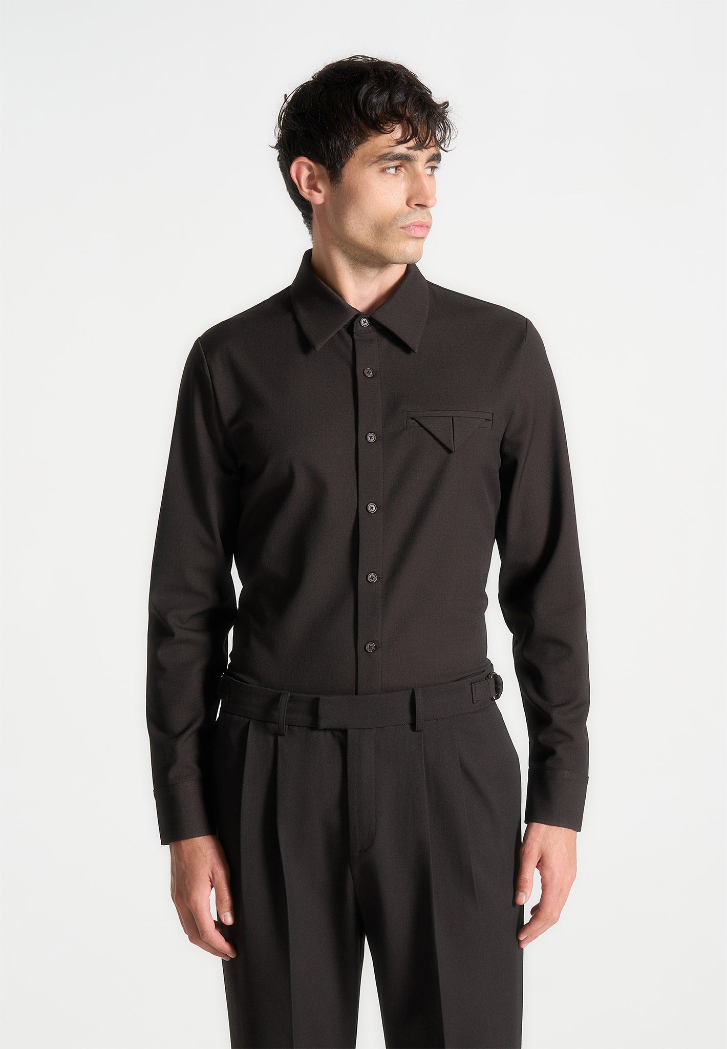 Slim Fit Tailored Stretch Shirt - Brown
